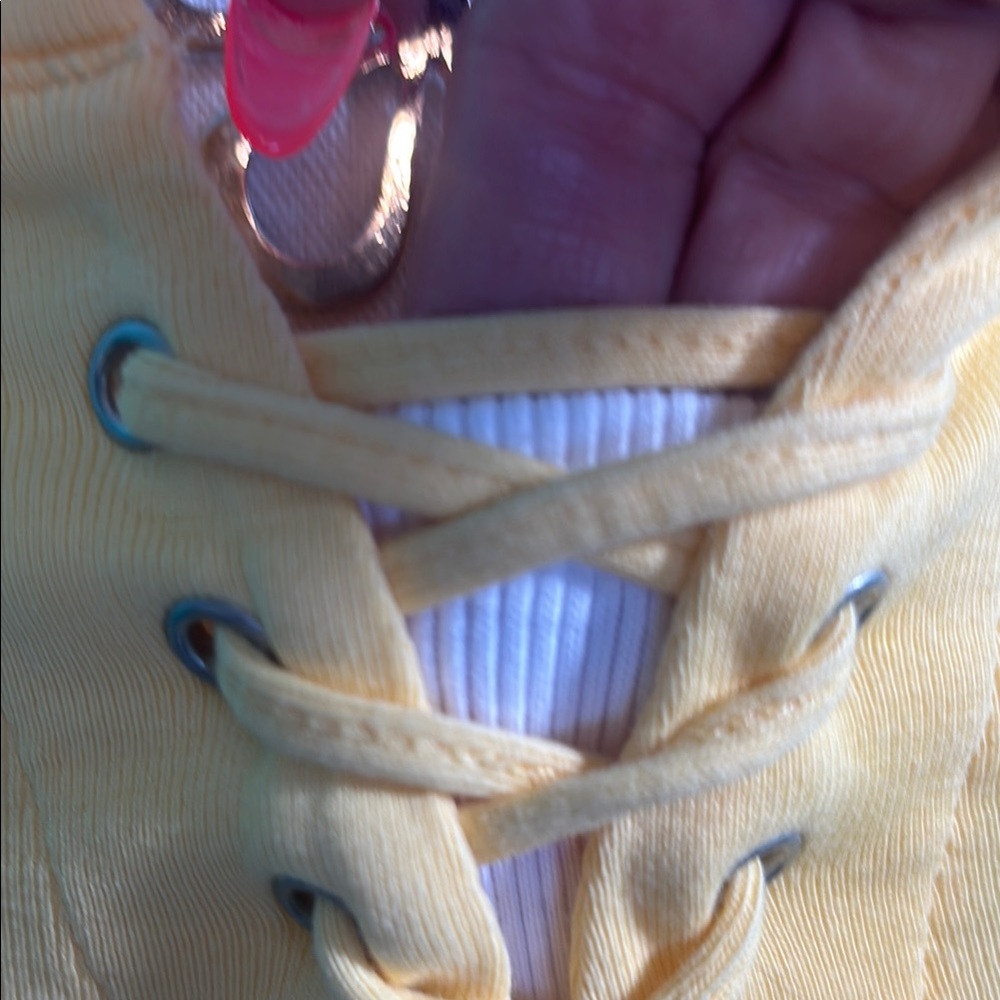 Christopher & Banks Yellow Lace-Up Women's Top - Picture 5 of 9
